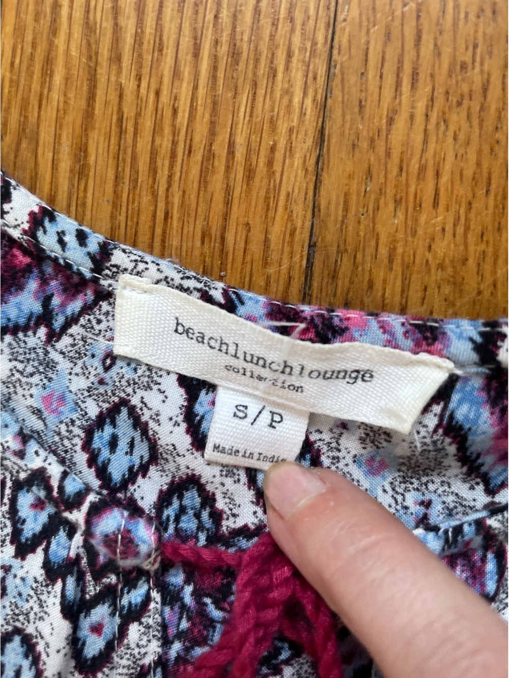 Cream Burgundy Print Shift Dress S Boho Chic Folk Tassel Festivalcore Resortwear - Picture 3 of 8